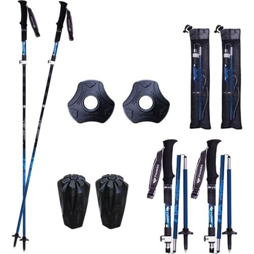 Folding Ultralight Quick Lock Trekking Poles Hiking Pole Race Running Walking Stick Carbon Fiber With Rubber Tips Protectors
