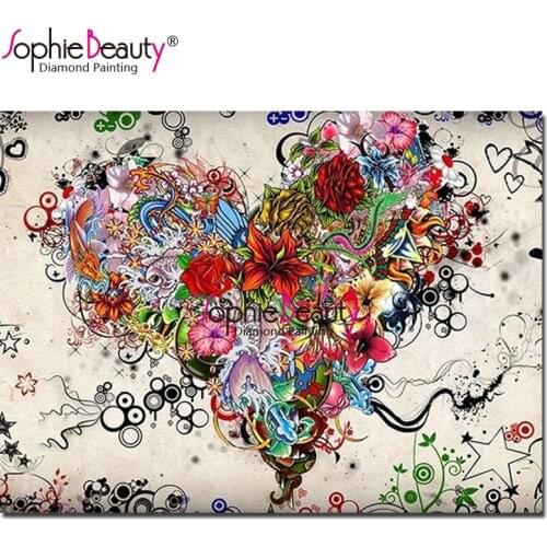 Sophie Beauty Diamond Mosaic Heart Flower DIY Diamond Painting Cartoon Pattern Diamond Embroidery Picture Of Rhinestone SBY59