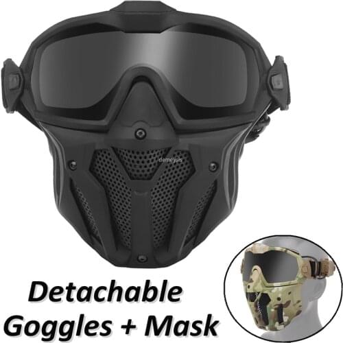 Tactical Mask + Detachable Goggles with Micro Fan Airsoft Paintball Half Face Protective Mask for Hunting, Shooting, Cs Game