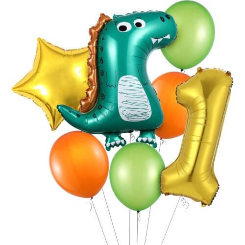 7pcs/lot Green Dinosaur 32inch Gold Number Balloons Party Balloon Kids Birthday Party Decoration Baby Shower Globos Supplies