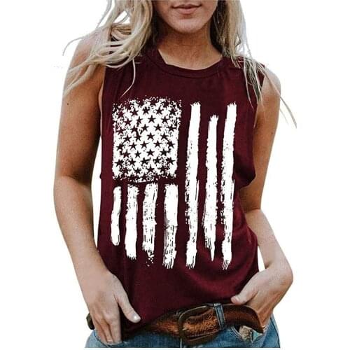 Funny Tank Top Women American US Flag Graphic Patriotic Crewneck Sleeveless T Shirt Stars Stripes Summer Vest Fashion Chic Tops