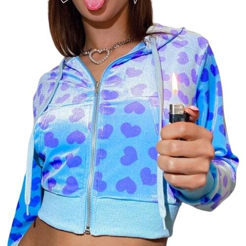 Hirigin Fashion Women Sportswear Hoodies Suit Heart Printed Long Sleeves Crop Tops Matching High-Waist Casual Pants for Girls