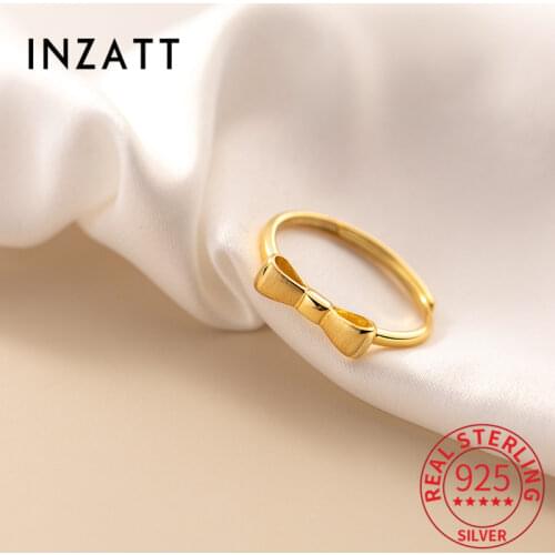 INZATT Real 925 Sterling Silver Bowknot Adjustable 18k Ring For Women Party Cute Geometry Fine Jewelry Minimalist Accessories