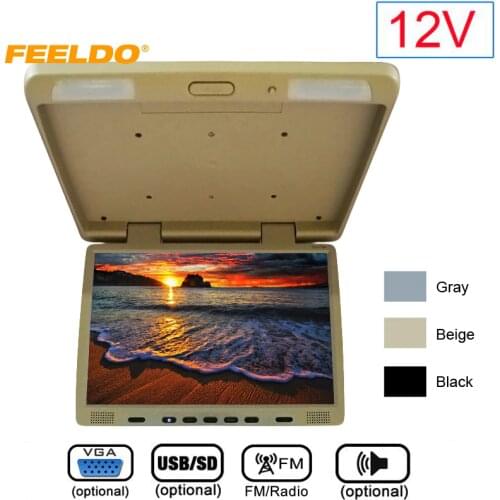 FEELDO DC12V Truck Bus 17" TFT LCD Roof Mounted Monitor Flip Down Monitor For Car DVD Player With USB SD/FM/Speaker/VGA #1294