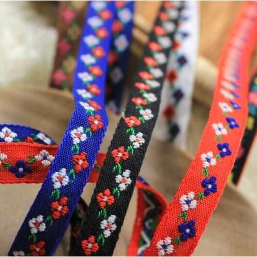 1cm 22yards Jacquard Retro Ethnic Ribbon Pastoral Flowers Pattern Webbing Home Textile Accessories Z515
