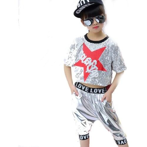 2PCS/SET Sequins Children Jazz Dance Suit Boy Modern Dance Performance Clothing Kids Jazz Dance Costumes Hip Hop Jazz Dancewear