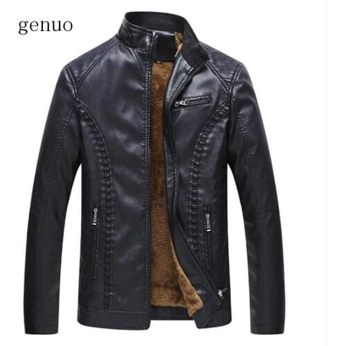 2020 New Arrival Men Leather Jacket Winter Fleece Motorcycle Solid Stand Collar Thick PU Leather Jacket 6XL