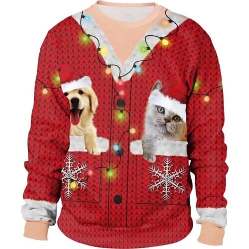 2020 Unisex Funny Cute Dogs Printed Hoodie Holiday party Oversized Christmas Ugly Jumpers Casual Couples Sweatshirts Female Tops