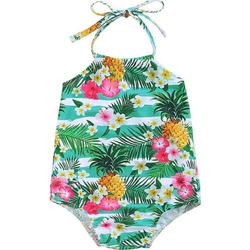 2021 Baby Girl Cute Flower Fruit Print One-Piece Swimsuit Swimwear Sunsuit Summer Beachwear Outfit Newborn Clothes
