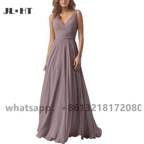 2021 Vintage Prom Dresses Long Evening Dress V-Neck Pleat Floor Length Sleeveless Ribbon Chiffon Party Dress Prom Gown