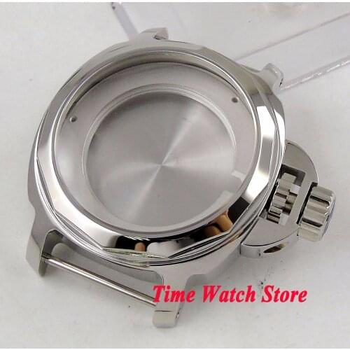 44mm polished watch case big crown 316L stailess steel sapphire glass fit ETA 2836 MIYOTA 8215 Automatic movement C102