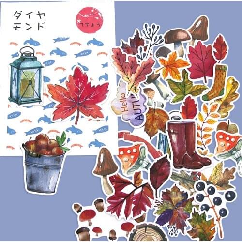 49Pcs Autumn Leaves Stationery Stickers Maple Leaf Decorative Stickers For Notebook Decorative Album Journal Supplies