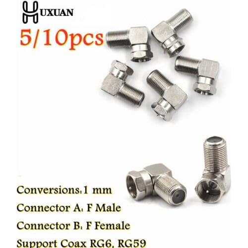 5/10pcs 90 Degree Right Angled TV Aerial Cable Connector RF Coaxial F Female Socket To TV Male Plug Coaxial Connector