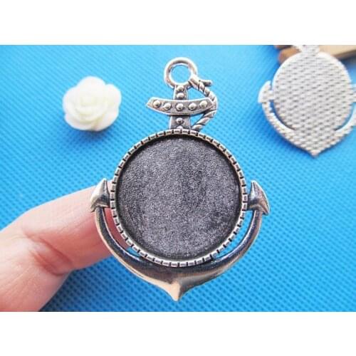 50pcs Antique Silver/Antique Bronze Anchor Base Setting Pendant Charm/Finding,25mm Cabochon/Cameo Tray Bezel,DIY Accessory