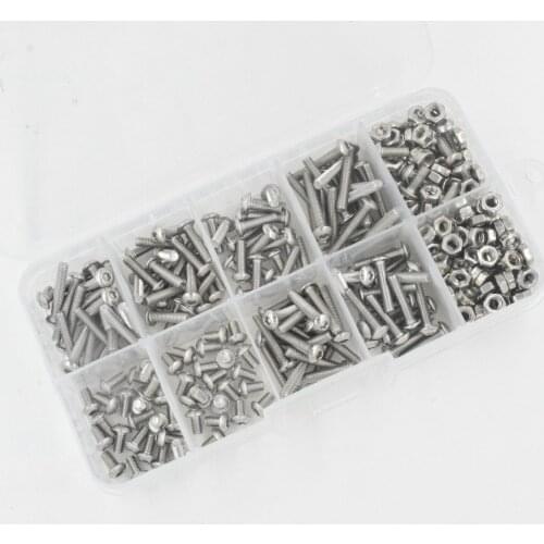 600pcs / set m3 Screws Nuts Hex Socket Button Head Stainless Steel Screws Nuts Assortment Bra Kit Equipments with Box