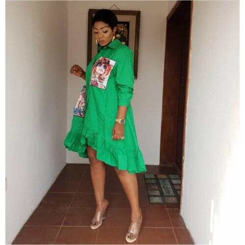 African Dresses For Women New Style Striped Asymmetry Blouse Dress Shirts middle dress long Sleeve Dress ladies clothes