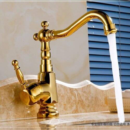 Free Shipping promotion solid brass gold bathroom basin sink faucet for luxury hot cold golden basin sink water mixer taps