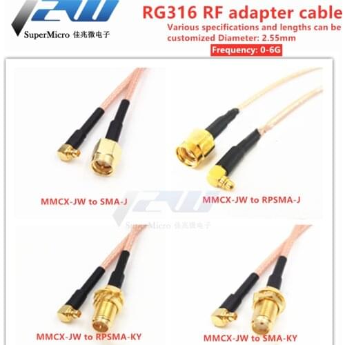 MMCX-J curved male to SMA-K-J female male RG316 line sma to mmcx extension cable