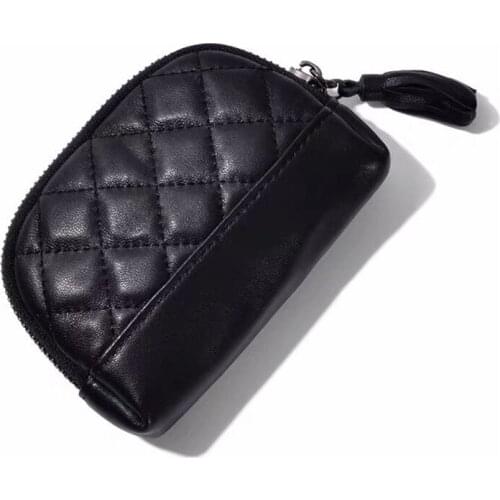 Black Womens Coin Purse Sheepskin Short Cute Mini Coin Bag Small Wallet Keychain Small Coin Wallets for Women