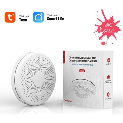 Tuya Smart WiFi Smoke Carbon Monoxide Sensor Home Fire Detector Smoke Alarm Sensor APP Remote Monitoring Home Air Environment