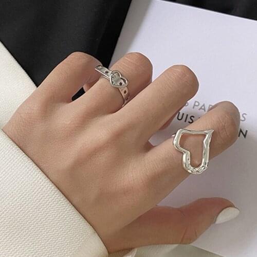 Designer Love Heart Ring Couple Engagement Jewelry for Women Fashion Hollow Irregular Valentines Day Party Gifts to Girlfriend