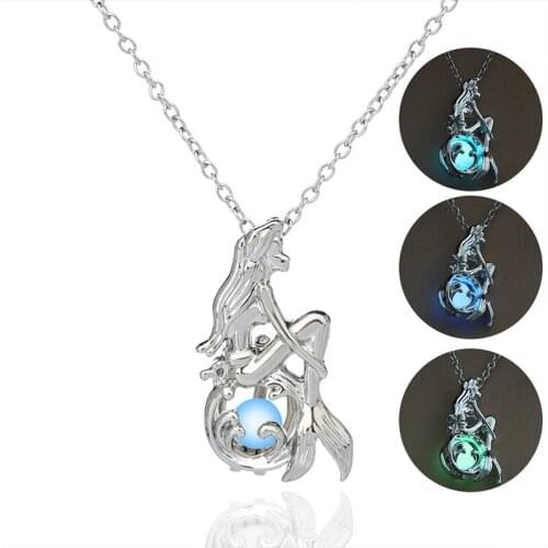 DoreenBeads Glowing In The Dark Necklace Mermaid Shaped Necklace Charm Chain Delicacy Necklace Luminous Party Jewelry