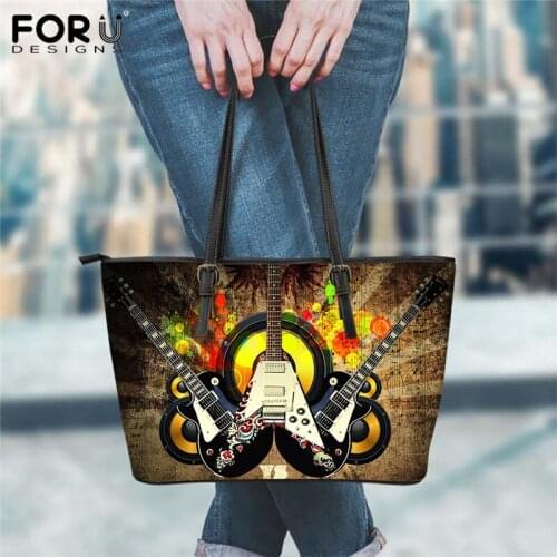 FORUDESIGNS Vintage Guitar Music Notes Pattern Women Luxury Handbag Shoulder Bag Ladies Large Capacity Beach Bags Sac Main Femme