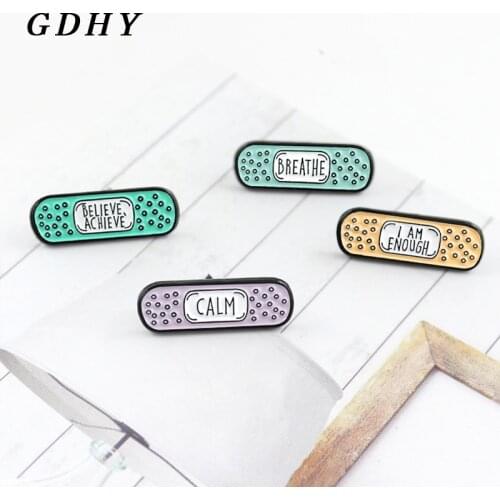 GDHY Cute Band-aid Brooch"Breathe,Believe Achieve,Calm,I Am Enough"Color Bandage Plaster Band aid Enamel Pins Buckle Badge