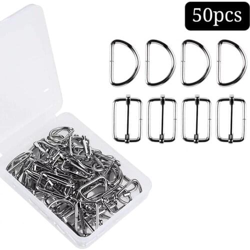 Imzay 25 PCS D Shape Rings + 25 PCS Metal Rectangle Adjuster Triglides Slides Buckle For Handbag Keychain Purse