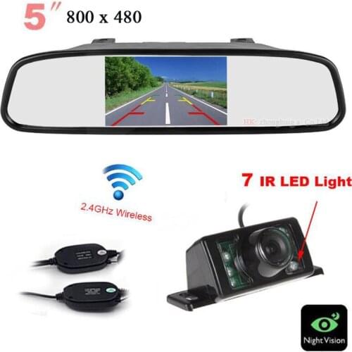 3 in 1 Wireless Car Parking Rearview Camera Reverse + 5 inch Mirror Monitor Digital LCD Screen Display Parking System Kit