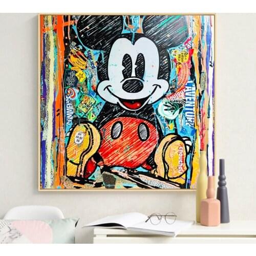 Graffiti Art Disney Colourful Mickey Mouse Painting Street Art Canvas Painting Poster and Print Wall Art Picture for Living Room