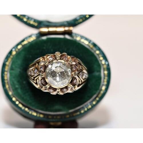 Vintage Original 14k Gold Natural Rose Cut Diamond And Diamond Decorated Solitaire Amazing Ring