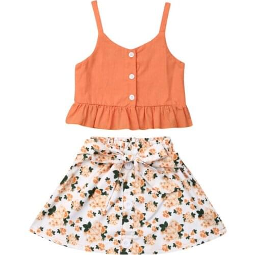 Summer Kids Baby Girl Floral Sunsuit Clothes Outfits Cotton T-shirt Vest Tops+Tutu Skirts Dress Toddler Holiday Clothes Set 1-6Y