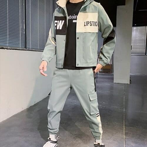2020 Autumn Spring Men Tracksuit Two Piece Set Sweatsuit Polyester Overalls Casual Suit Hooded Jackets And Hip Hop Harlan Pants