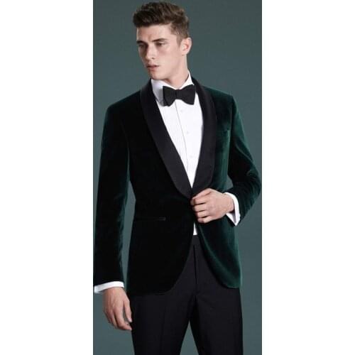 2017 Latest Coat Pant Designs Green Velvet Men Suit Slim Fit 2 Piece Groom Tuxedo Custom Style Wedding Suits Prom Blazer Ternos