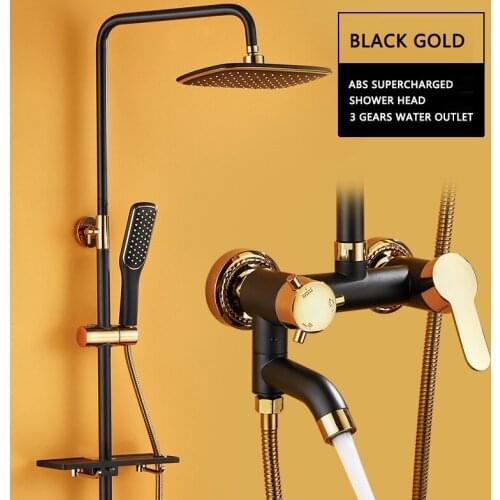 Black Gold Shower Faucet Set Wall Mount Rainfall Bathtub Tap With Bathroom Bath Shower System With Handshower