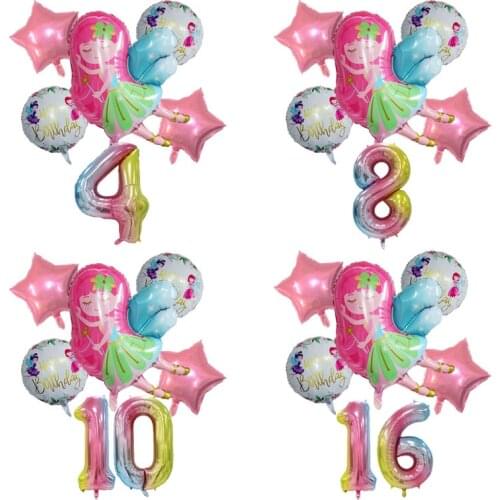 Style Fairy Foil Balloons with 32inch Rainbow Number Helium Balloon set Baby Shower Girls Princess Birthday Party Decorations