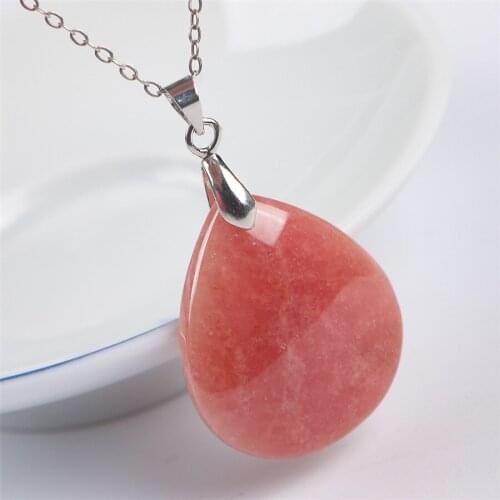 Genuine Red Natural Rhodochrosite Gemstone Necklace Red Crystal Waterdrop Bead Pendant 29*24*6mm