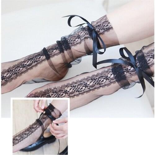 New Lace Women Girls Loli Transparent Mesh Chiffon Ankle Socks Short Hosiery Fish Net Bandage Socks