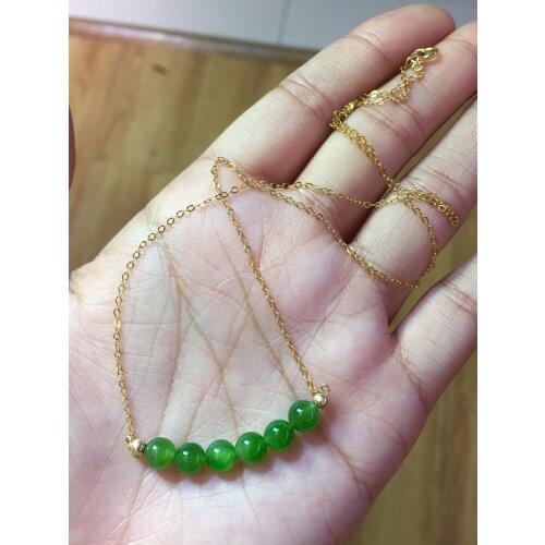 Natural Jasper Stone Necklace Pendant 6mm Beads String s925 Silver Gold-Plated Jewelry Handmade Ladies Accessories