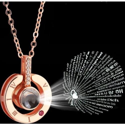 New Rose Gold Silver Color 100 Languages I Love You Projection Pendant Necklace Heart Love Memory