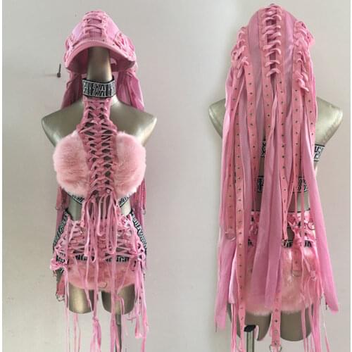 Sexy fashion hip-hop rock wear Pink female singer bar nightclub jazz dj gogo dance costume