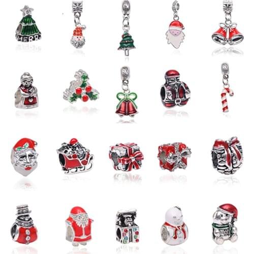 New 2pcs/lot 32 Christmas Series Christmas Tree Cane Big Hole Charm Bead Pendant Fit Original Brand Jewelry Bracelet Making