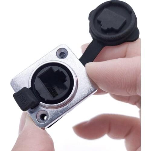 1 piece RJ45 Waterproof Network Connector with Rubber cover,IP65 8p8c D type Panel Mount Socket RJ45 Ethernet Connector