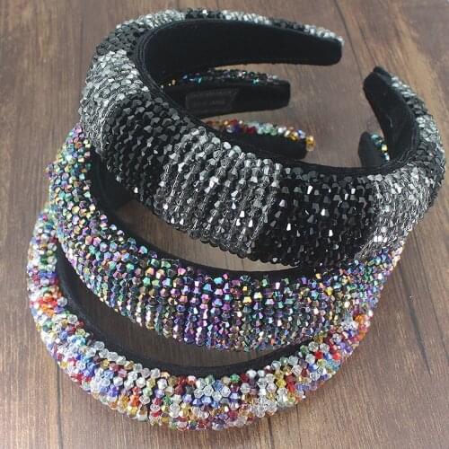 Luxury Baroque Rhinestone Padded Headband For Women Shiny full AB Crystal Wide Thick Hair Hoop Head Bezel Wrap Hair Accessories