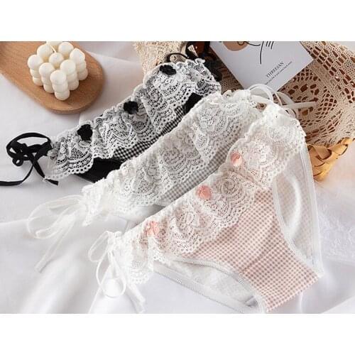 2020 New 2nd Shipping Free Real Photo Lovely Cute Lolita Kawaii Plaid Cotton Side Tie Panties Knicker Brief Underwear WP693