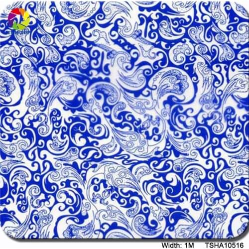 TSAUTOP 1M*10M blue flower design TSHA10512 Water Transfer Printing Film hydro dipping pva film