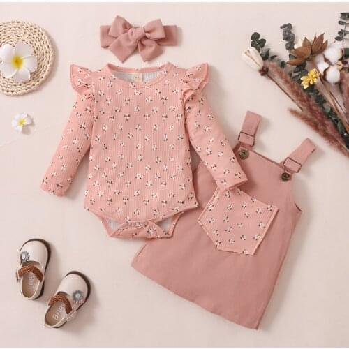 Ma&Baby 0-18M Newborn Infant Baby Girl Clothes Set Floral Ruffles Romper Corduroy Dress Overall Outfits Autumn Spring D84