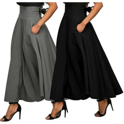 Skirt Women Zipper Bow Stretch High Waist Plain Skater Flared Pleated Swing Long Skirt 2018 hirigin Casual Summer