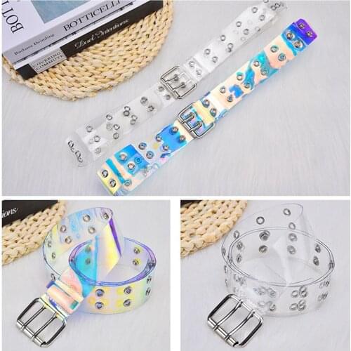 Women PVC Jeans Belt Fashion Eyelets Rivet Decor Waist Belt Dress Belt Trouser Belt Clear Belt Punk Jeans Belt Buckle Belt